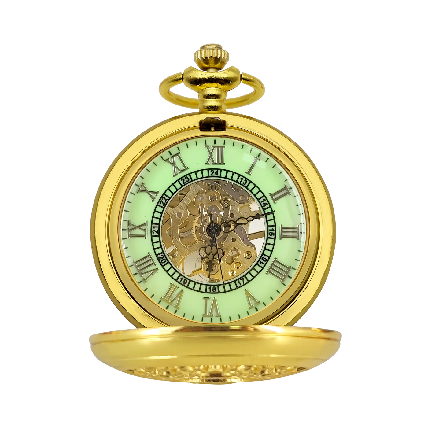 Vintage Gold Black Necklace Steampunk Skeleton Mechanical Fob Pocket Watch Clock Luminous Pendant Hand-winding Men and china