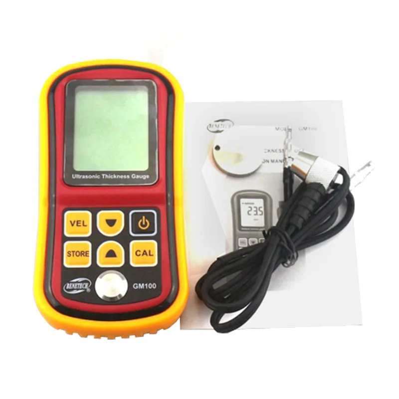 GM100 LCD Digital Ultrasonic Thickness Gauge Tester Depth Gauge + Sound Velocity Meter Range 1.2~225mm