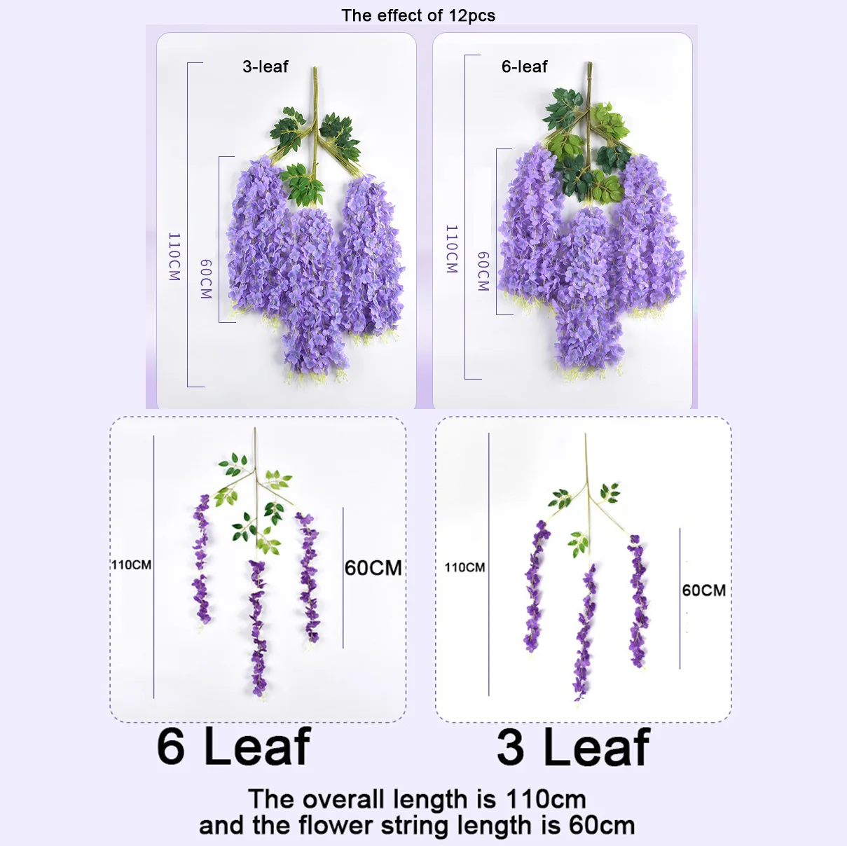 Senmasine pink silk flowers hanging vines wisteria garland for garden wedding wall office home decorative