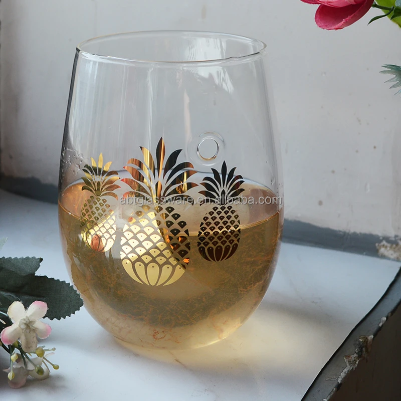 Custom logo Borosilicate Wine Glass cup with straw dishwasher safe