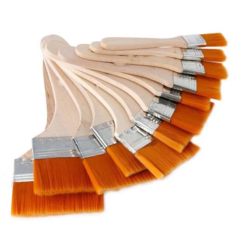 LISI Wooden Handle Assorted Size Nylon Painting Brushes Wide Flat Art Paint Brushes Set For Painting Walls,Artist Painting