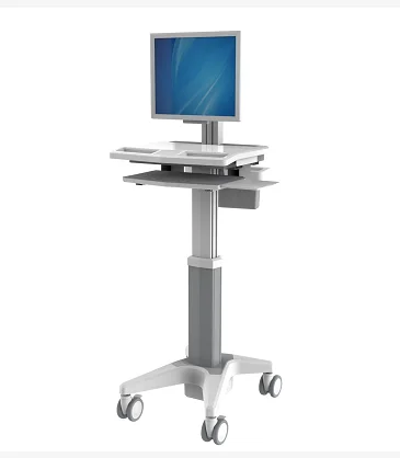 Height Adjustable Mobile Computer Standing Desk Cart Monitor Trolleys Factory Direct Supply Abs Medical Equipment Trolley