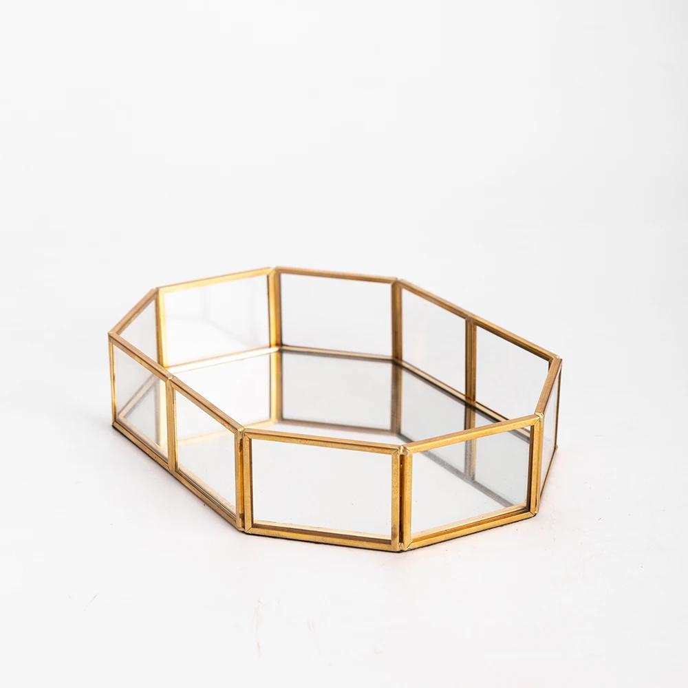 Винтажный стеклянный поднос для ювелирных украшений с зеркальным дном, органайзер для туалетного столика, декоративный поднос для декоративного столика, туалетные принадлежности для гостиниц