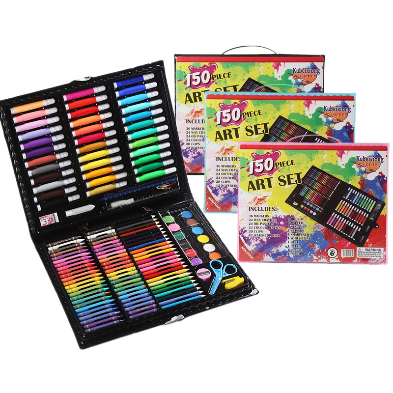 Popular 150 Pieces Art Drawing Set Crayons Oil Pastels Colored Pencils Watercolor Pen Kids Stationery Gift Set Drawing Pencil
