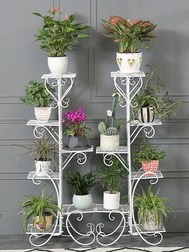 Source Factory Sale Iron art Flower Rack Metal Floor Living Room European Garden Patio Shelf Furniture Waterproof Flower Stand