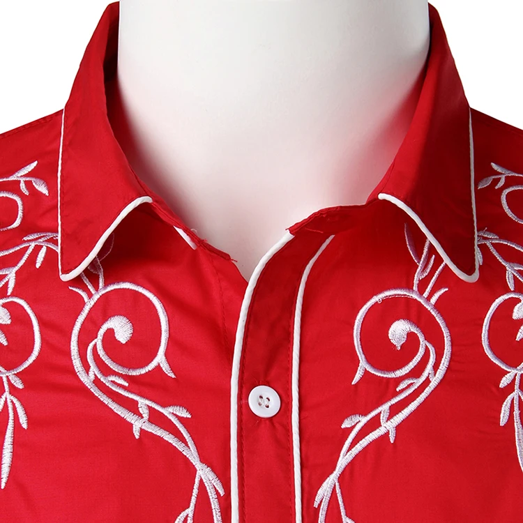 Men Stylish Western Cowboy Shirt Long Sleeve Slim Fit Embroidered Shirts