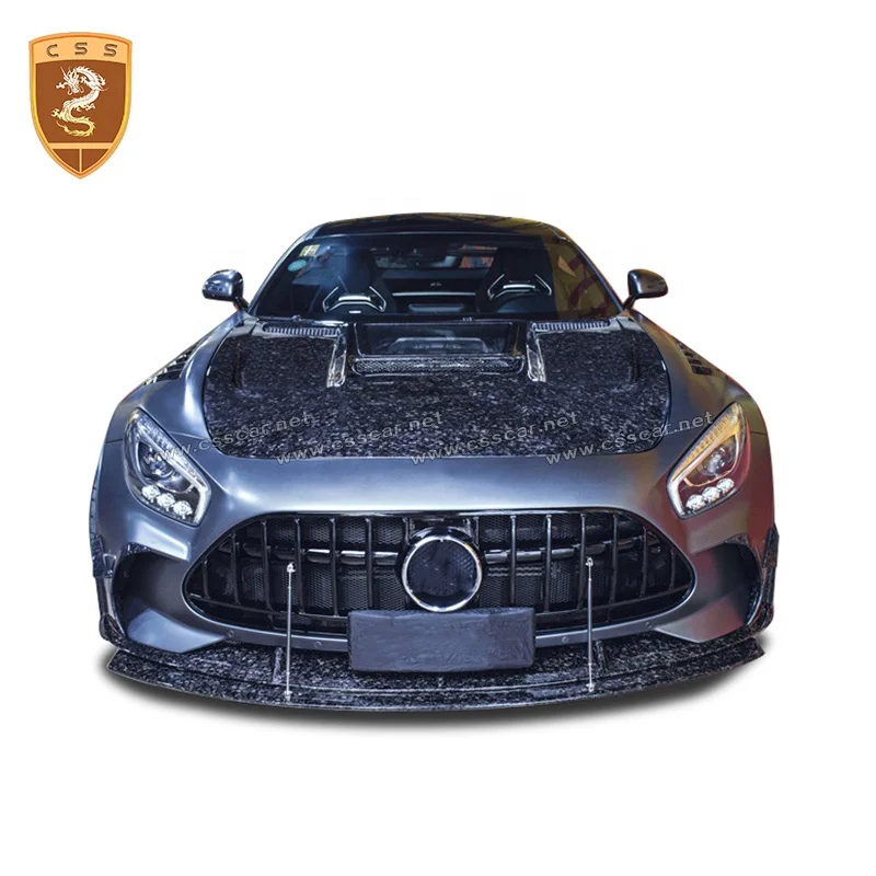 High Polished Black Series Carbon Fiber Front Lip Rear Diffuser Engine Hood Body Kit For Mercedes Bens AMG GTS