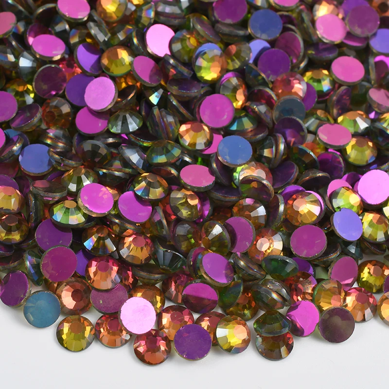 Оптовая продажа кристаллы зеленого цвета SS3-SS30 Аврора Стразы без горячей фиксации плоское стекло стразы для дизайна ногтей творчества