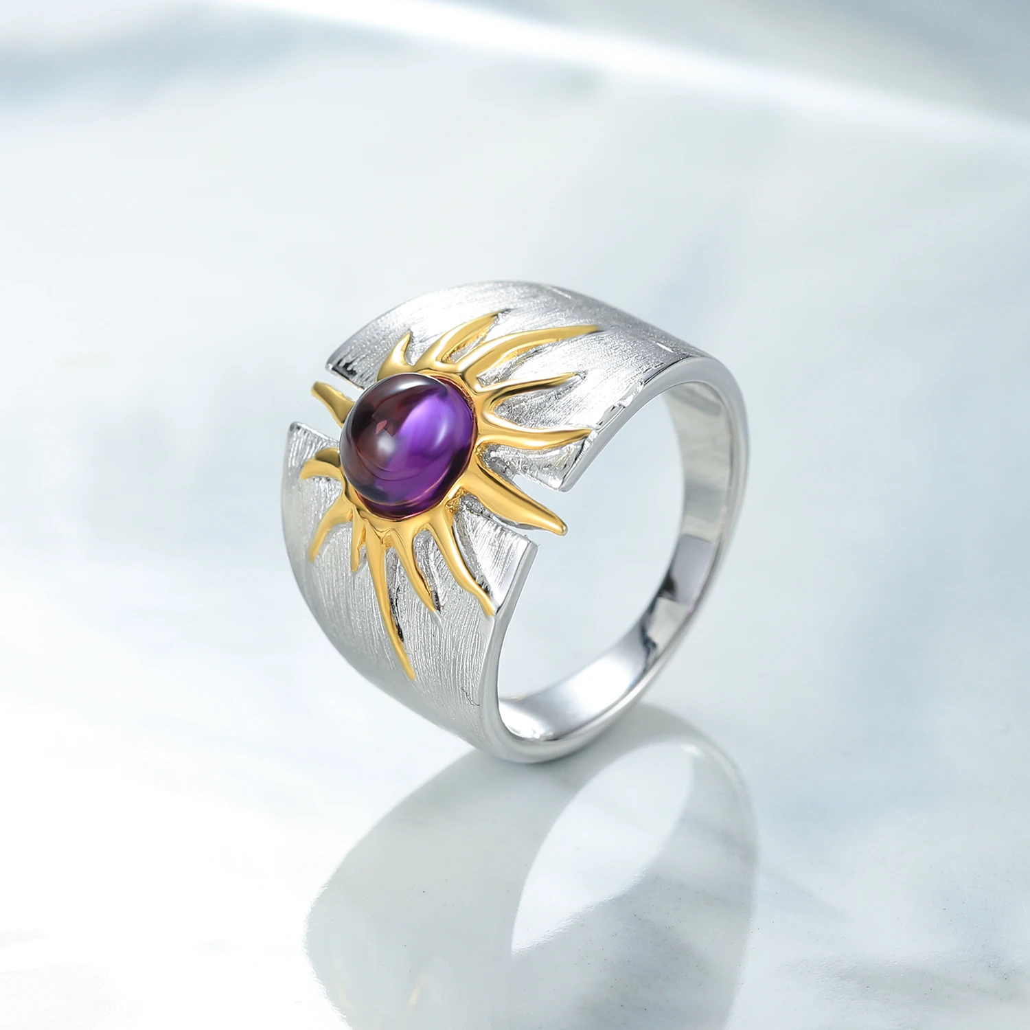 C7786 Abiding Jewelry Factory Direct Sale Round Cabochon 6mm Natural Amethyst Western Myths Silver Woman Ring 925 Women Rings