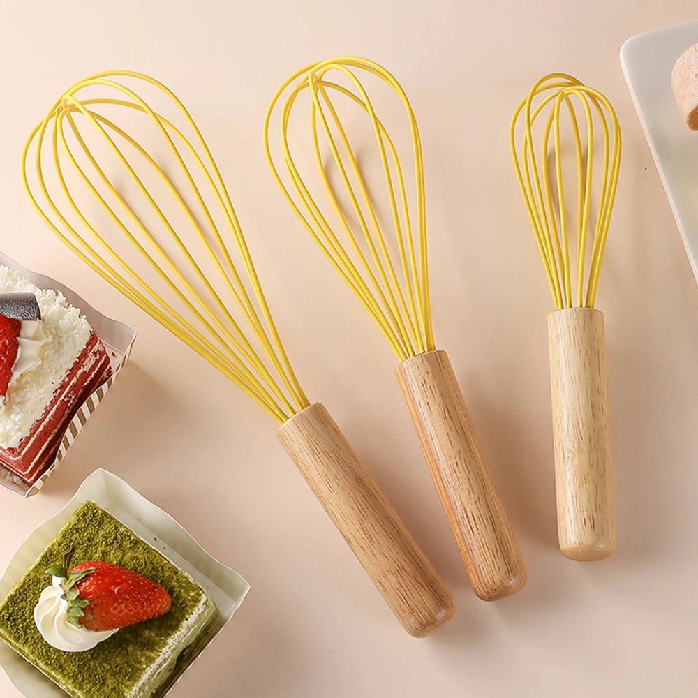 Egg Whisk Cream Stirrer Kitchen Egg Mixer Baking Tools Silicone Eggbeater With Wooden Handle