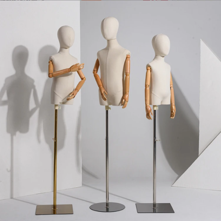 Cheap Fashion Half Body Child Bust Fabric Mannequin With Wooden Arms