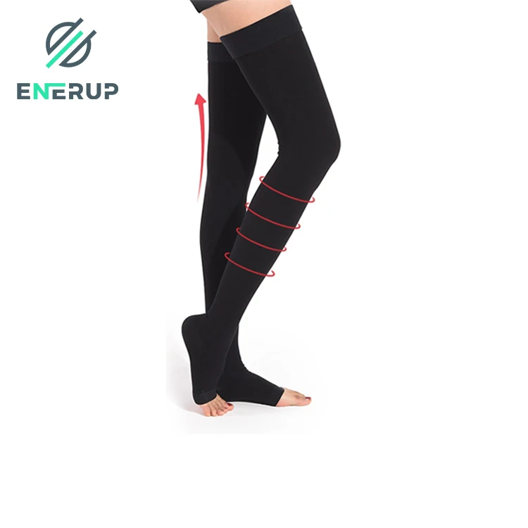 Enerup custom nylon 20-30mmhg Antibacterial open-toe thigh high medical compression socks rebound medical compression stockings