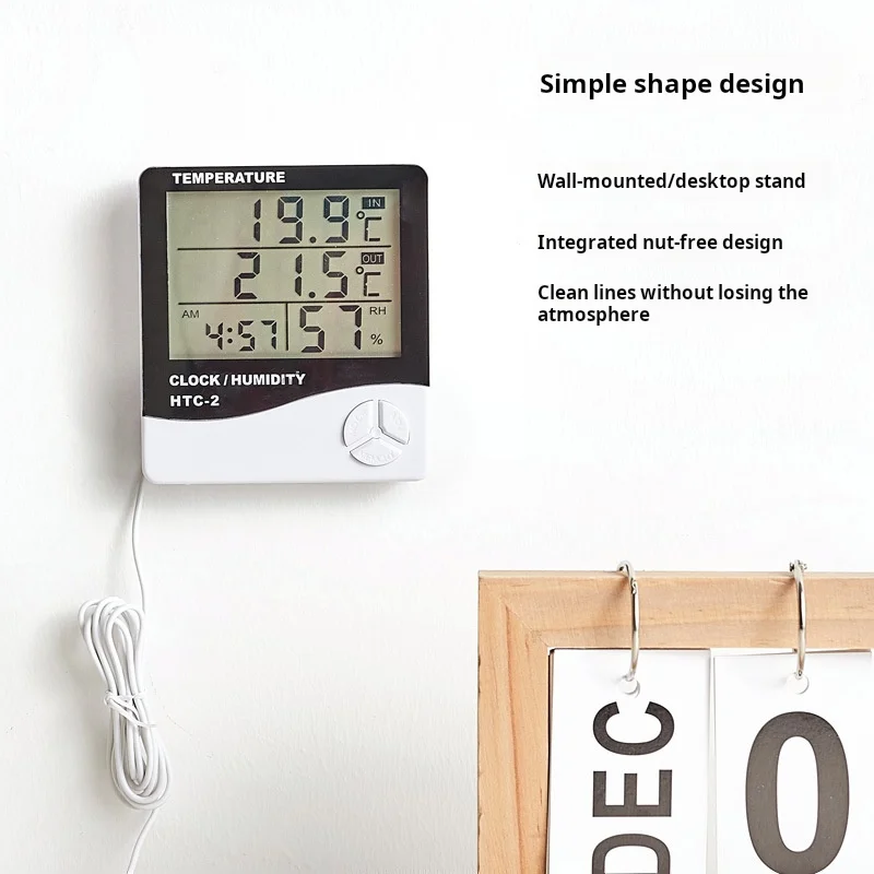 HTC-2 Indoor and Outdoor Temperature and Humidity Meter Alarm Clock Function Household Electronic Thermometer Digital Hygrometer