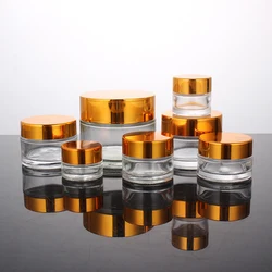 Ruizhuo Ruizhuo Wholesale Transparent Gold Cap Glass Cosmetics Make Up Subpackage 10G 15G Empty Bottle Trial Face Eye Cream Jar