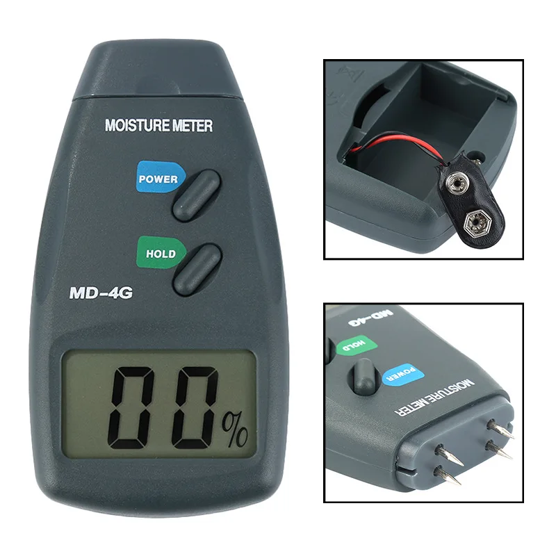 MD-4G 4 Pins Digital LCD Wood Moisture Humidity Meter Analyzer Hygrometer Timber Damp Detector Tester Range 5% - 40%