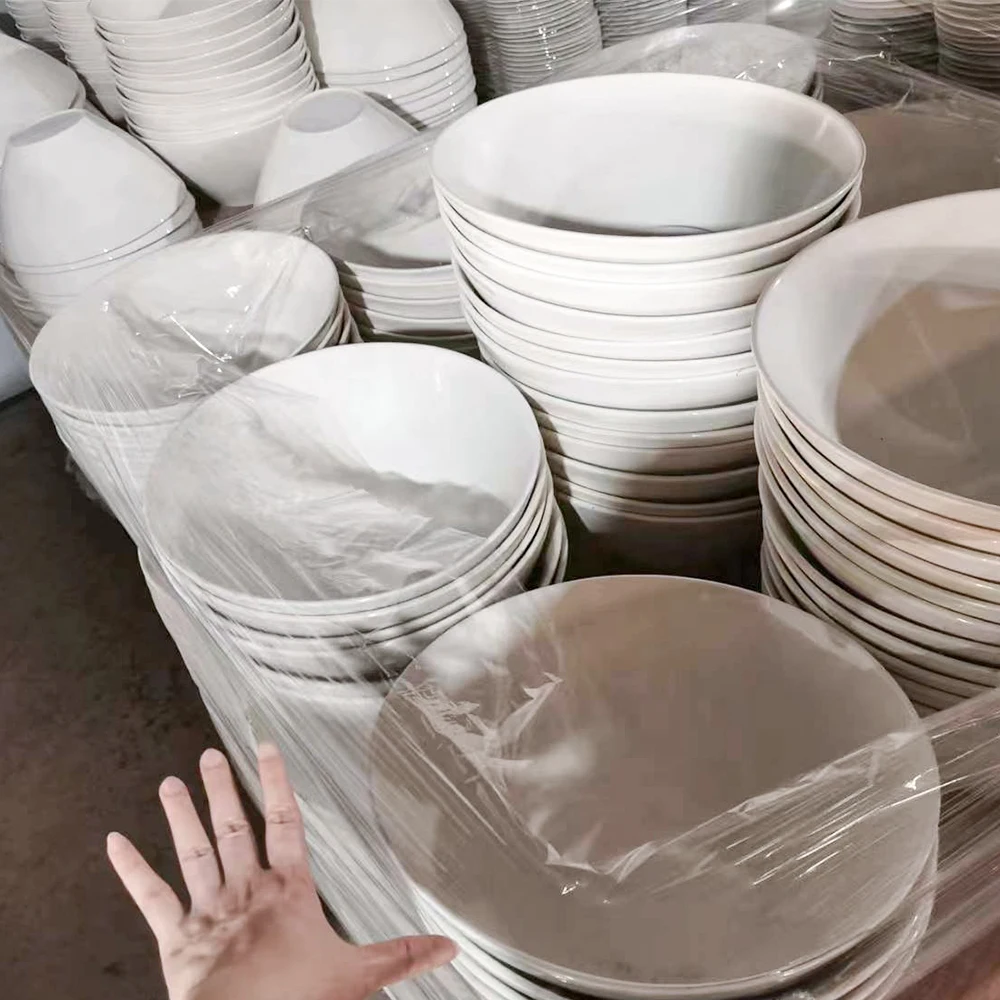 Factory Bulk Sell Stock White Dish Ceramic Plate By Ton Porcelain Dinner Sets Dinnerware For Hotel Restaurant Use