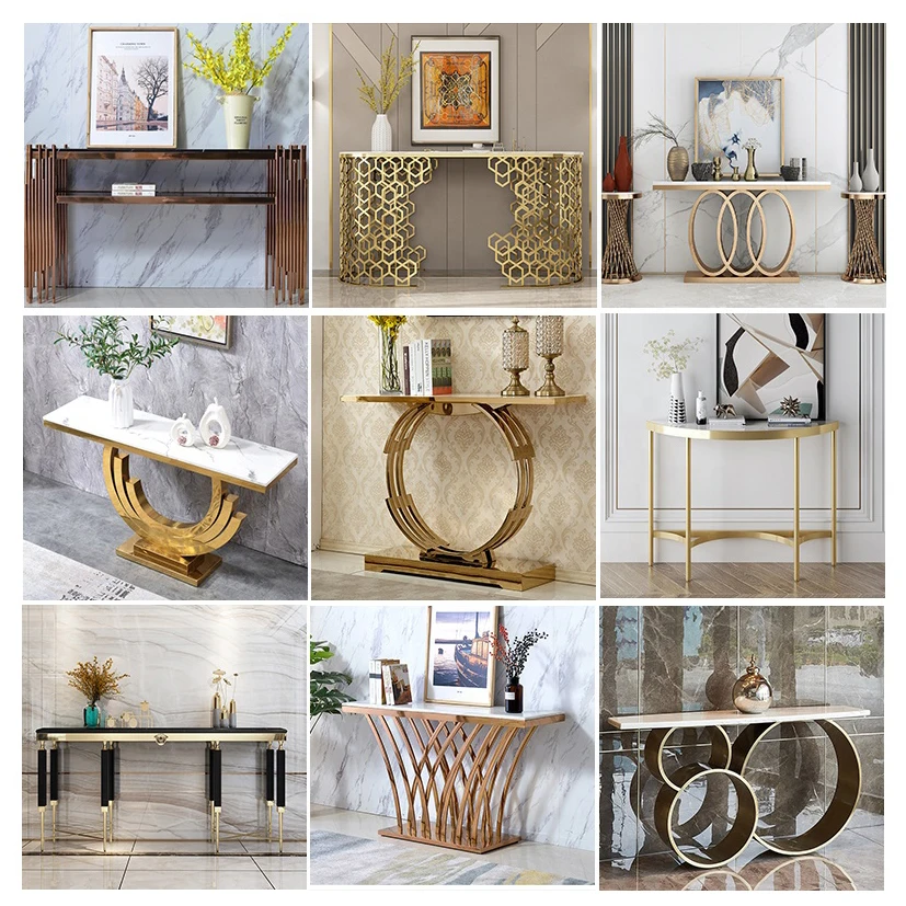 Hot sale console living room furniture  golden metal frame table marble top console table