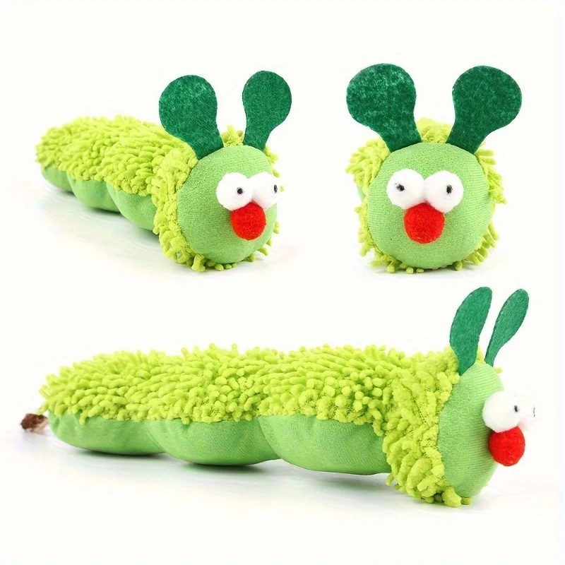 New Arrival Green Fuzzy Worm Cat Plush Toy Soft Pillow Kitten Chew Toy Interactive Cat Toys For Indoor Cats