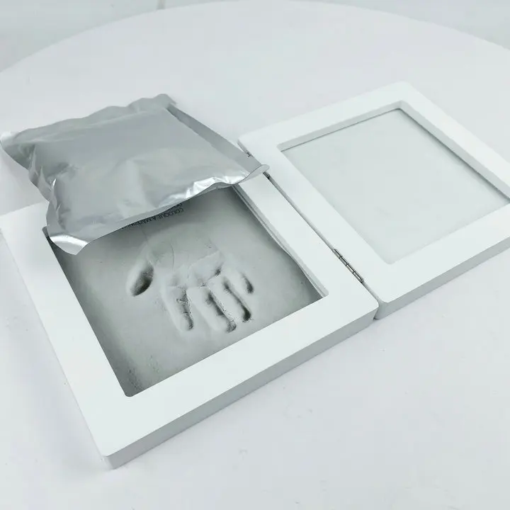 Newborn foldable Collapsible Handprint Footprint Clay Kits wooden  Shadow Box Baby picture Frame