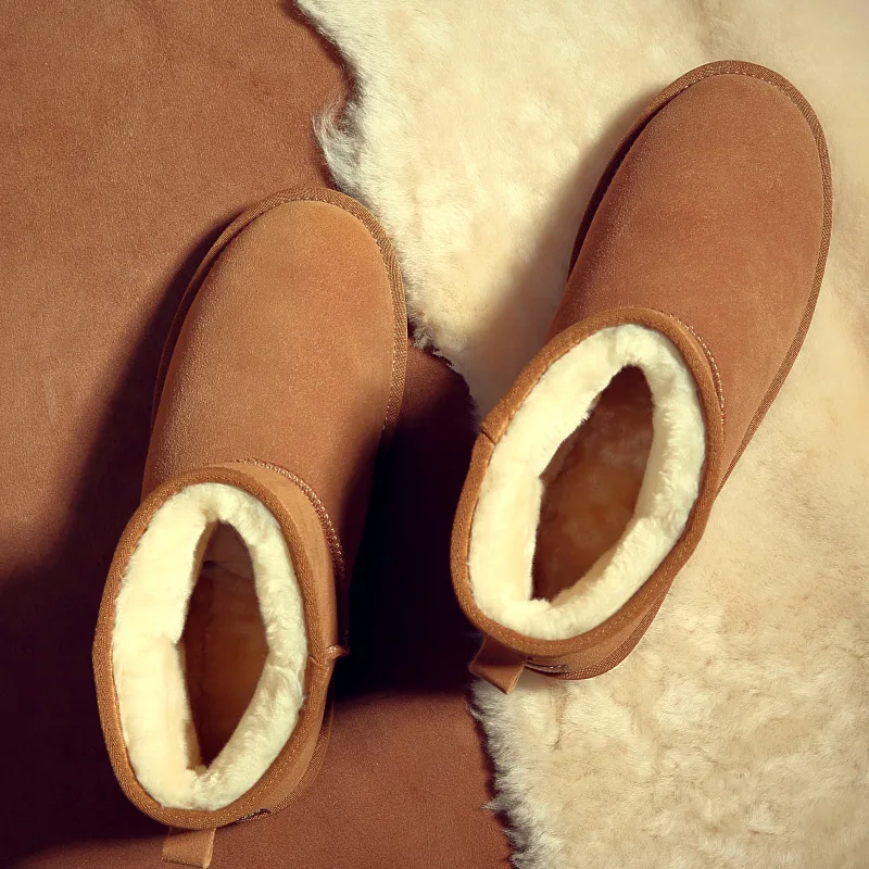 Custom Winter Real Leather Warm Sheepskin Fur Woman Boots Shoes Thick Soles Long Boots For Girls Plush Winter Outdoor Shoes