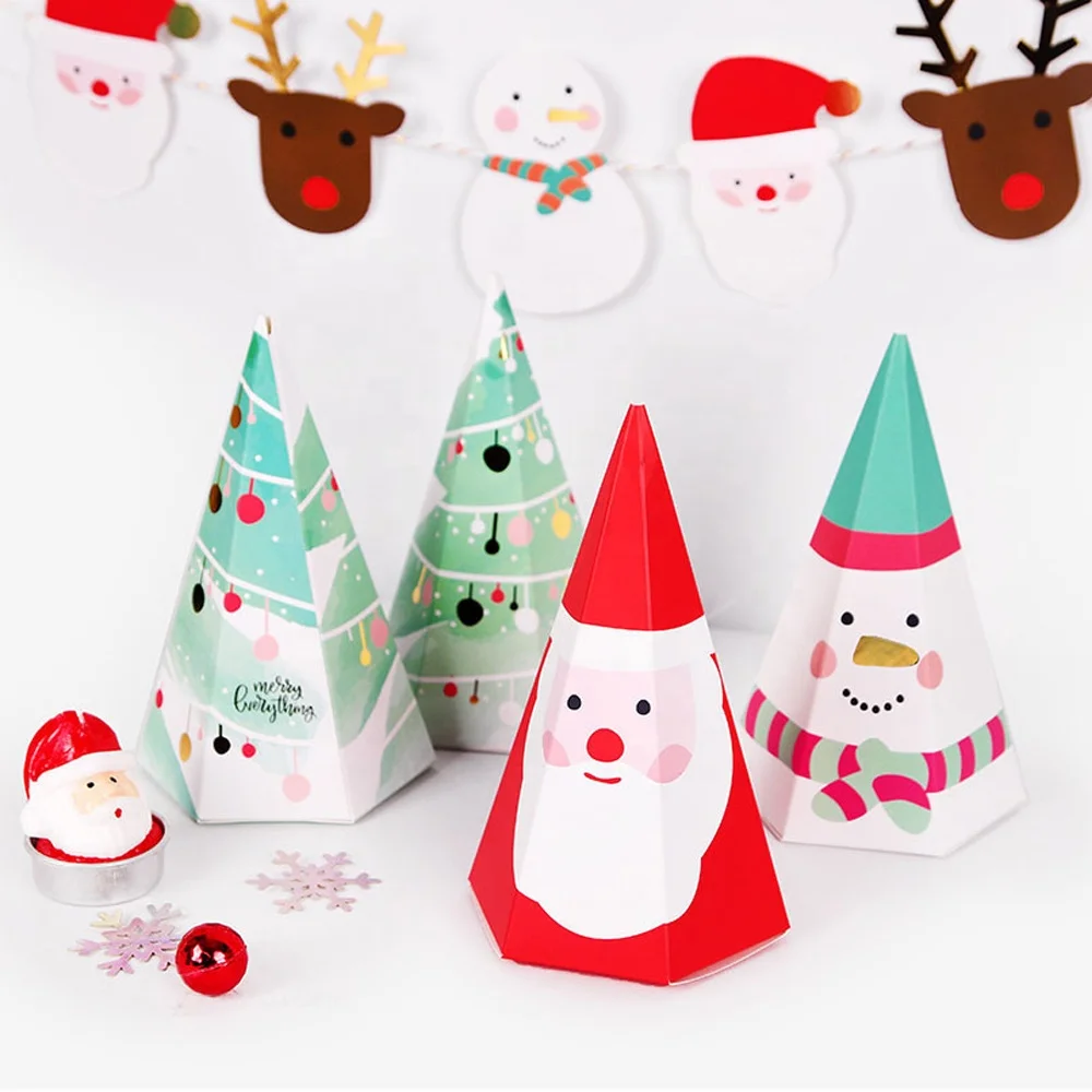 Christmas Theme Pyramid Shaped Paper Snowmen Candy Gift Box