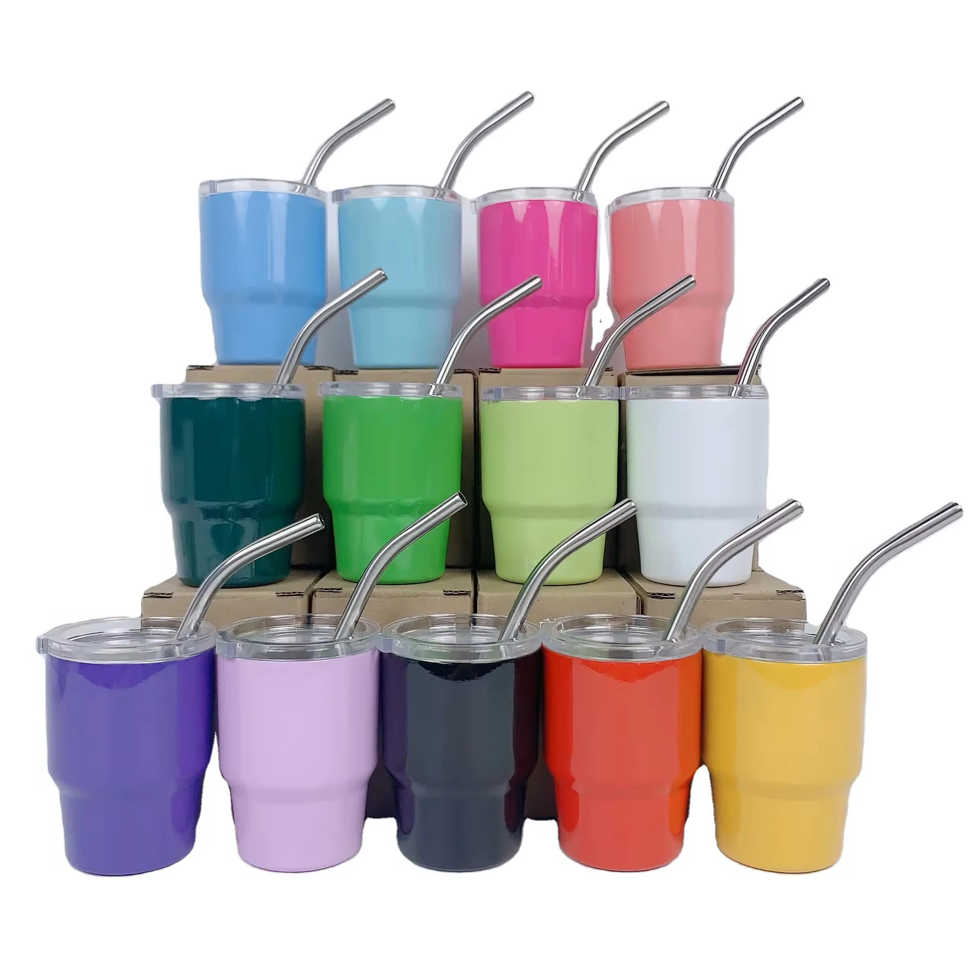2oz 3oz Stainless Steel Tumblers Double Wall Vacuum Insulated Cups 2 oz Mini Tumbler Shot Glass with Straw and Lid