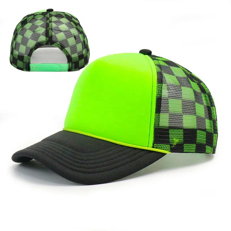 HN0001 puff printing logo men unisex custom Veracap gorras  baseball cap cotton mesh blank checkered trucker hats caps with logo