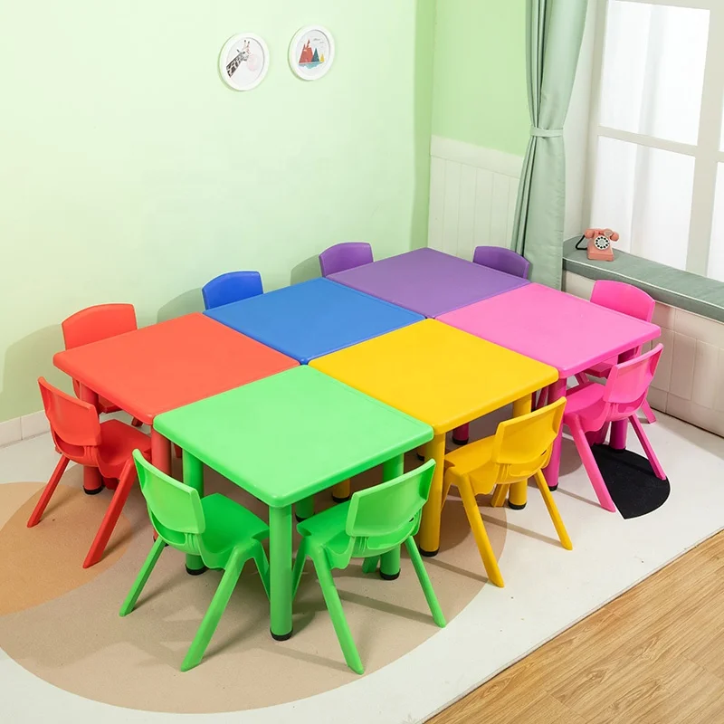China Factory Supplier Wholesale plastic cheap children nursery Square Moon kindergarten table and chairs