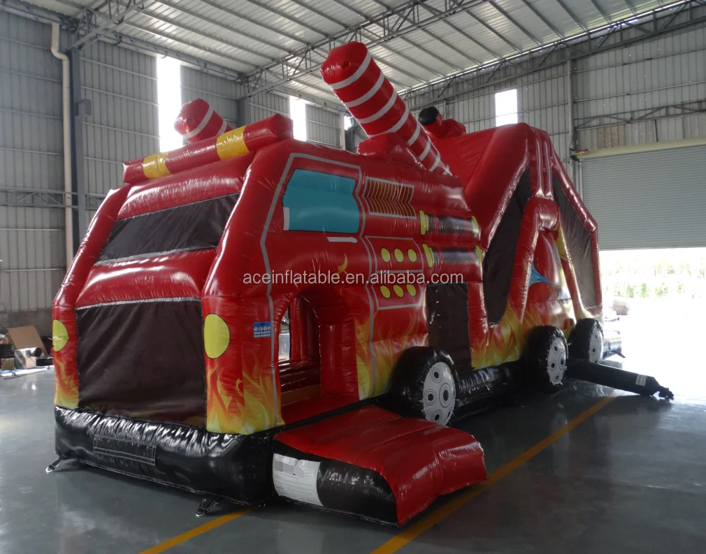 Inflatable Bouncer Bouncy Jumping Castle Bounce House Combo With Slide Fire Truck fun run game kids inflatable obstacle course
