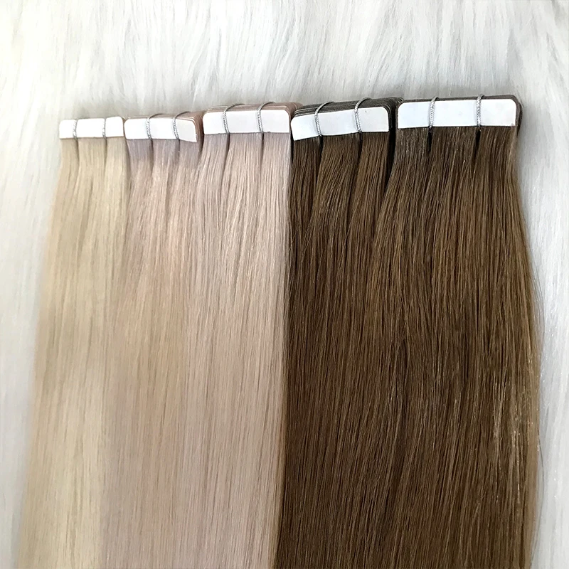 Wholesale Double Drawn Russian Human Hair Adhesive Tape In Hair Extension Virgin Hair Tape In