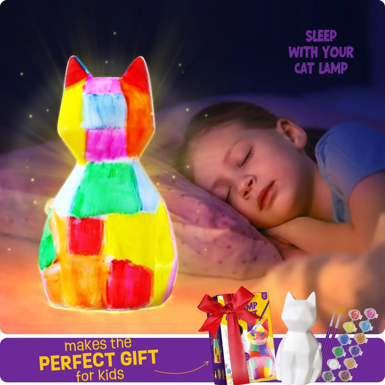 Paint Your Own Cat Lamp Kit 1pcs, DIY Geometric Cat Art Craft Painting Kits for Girls Boys, Girl Boy Crafts for Kid gift item