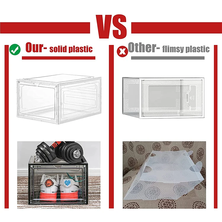 Wholesale Transparent Plastic Sneaker Stackable Shoe Storage Boxes Drop Front  Magnetic Clear Shoe Box