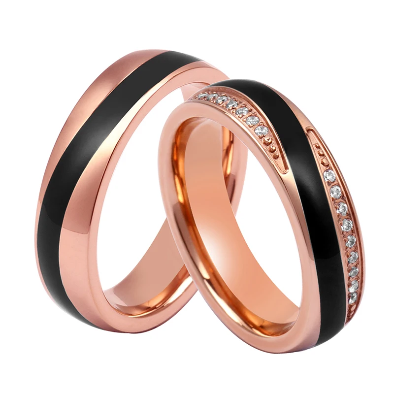 Titanium ring her king his queen couple jewelry titanium band custom black carbon fiber inlay tungsten black zirconium rings