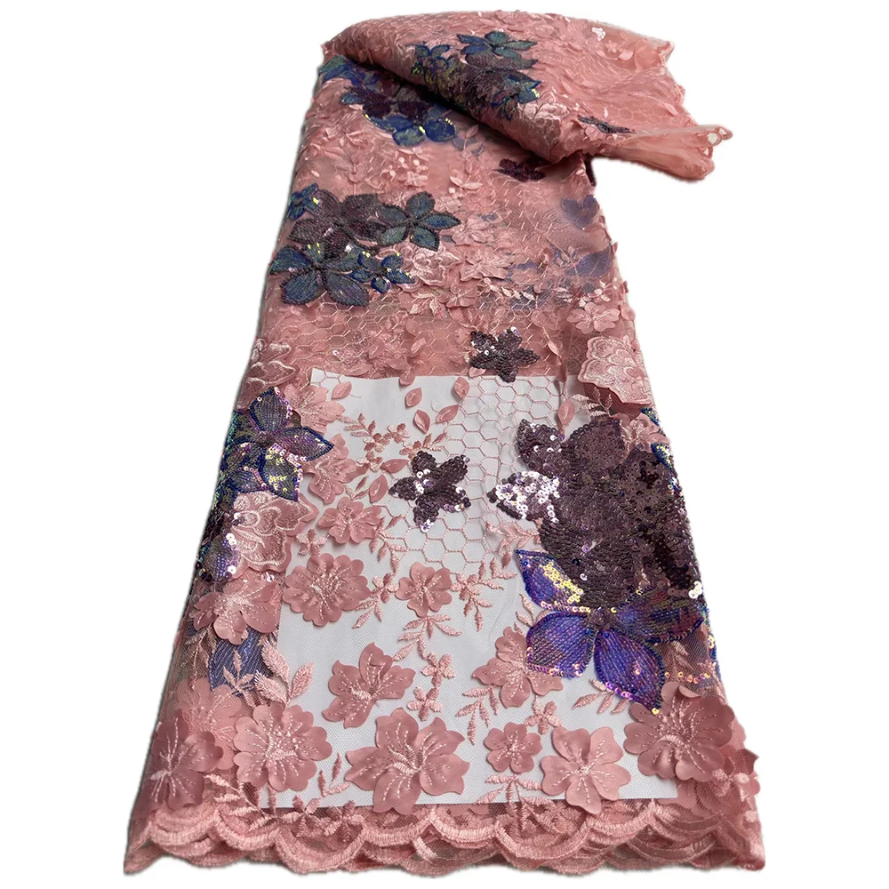 NI.AI New Design Colorful Sequence Net Lace Bridal Flower Embroidered Sequins Lace Fabric for Wedding Dress Materials