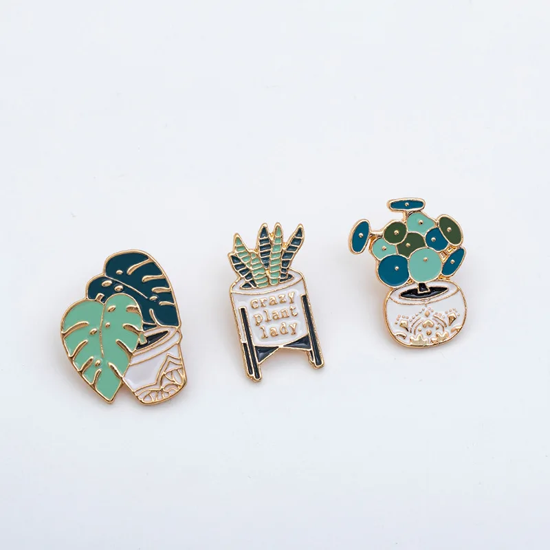 OEM/ODM Custom Cartoon Potted Plant Pins Monstera Cactus & Aloe Vera Plant Metal Badge Personalized Logo Hat Pins for Caps