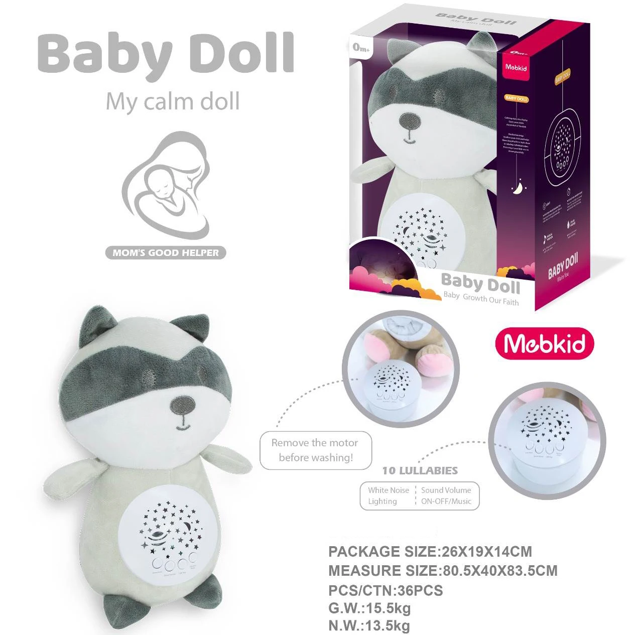 BGL Electric Comfort Puppy Doll with Night Light Music Doll Baby Soothing Sleeping  Animals Plush Stuffed Toys