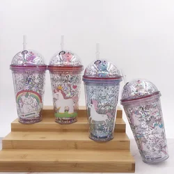 Радужный Блестящий стакан Kawaii Рождественский подарок кофейная чашка соломинка Единорог бутылка для воды
