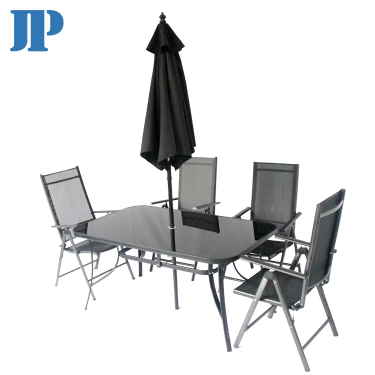8 pcs Aluminum  frame fabric chair tempered glass table contemporary outdoor garden bisto furniture