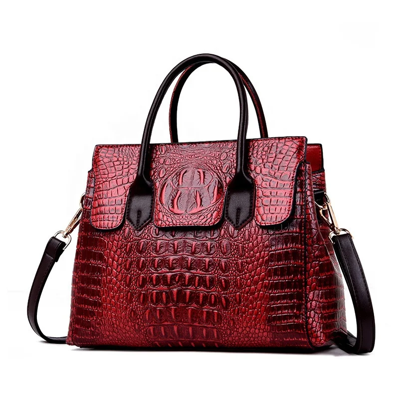 
2019 Retro European American Style Women Handbag Crocodile Ladies Genuine Leather Tote Bag 