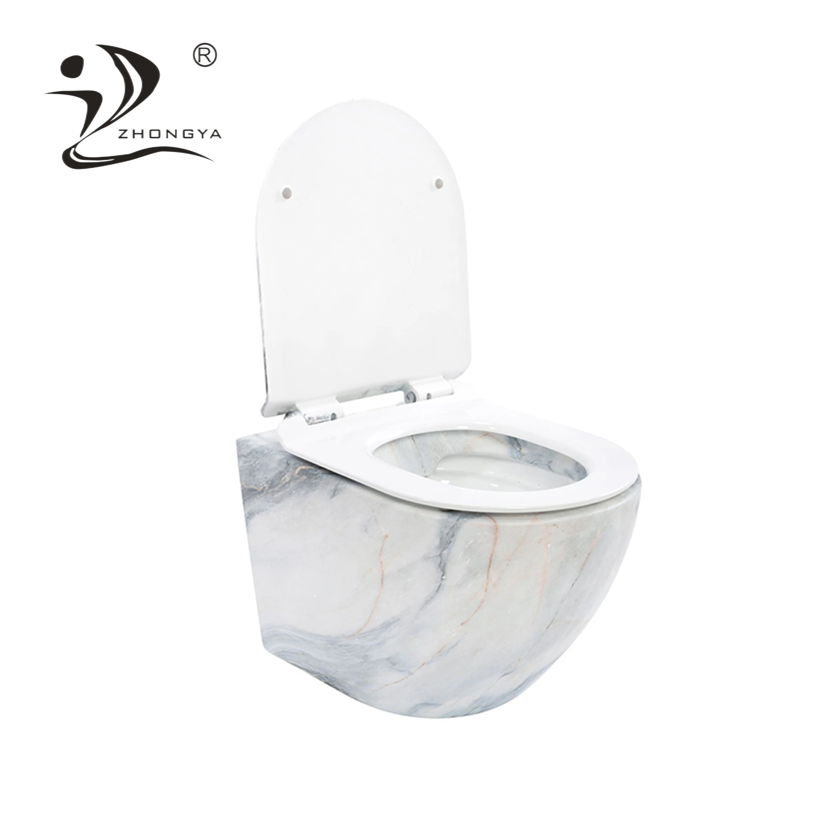 ZHONGYA Oem Sanitary Ware marble european wall hung toilet mounted ceramic closet rimless Wall-hung hidden water tank toilet
