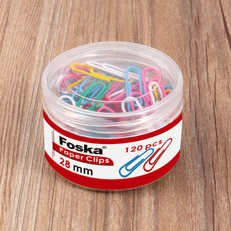 Foska 28mm round Color office Plastic Paper Clip Stationery Paper Clips Customs For Office Color assorted Paper Clips for school