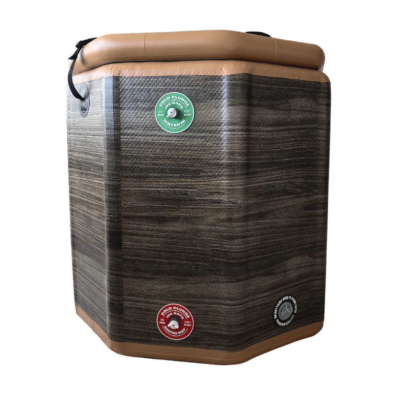 New Design Outdoor Cold Plunge Barrel Wood grain Drop Stitch inflatable water chiller portable tub ice bath