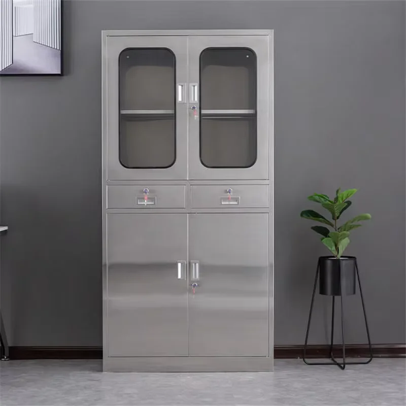 Factory price direct 304 stainless steel medical furniture with 2 drawer hospital metal medicine cabinet