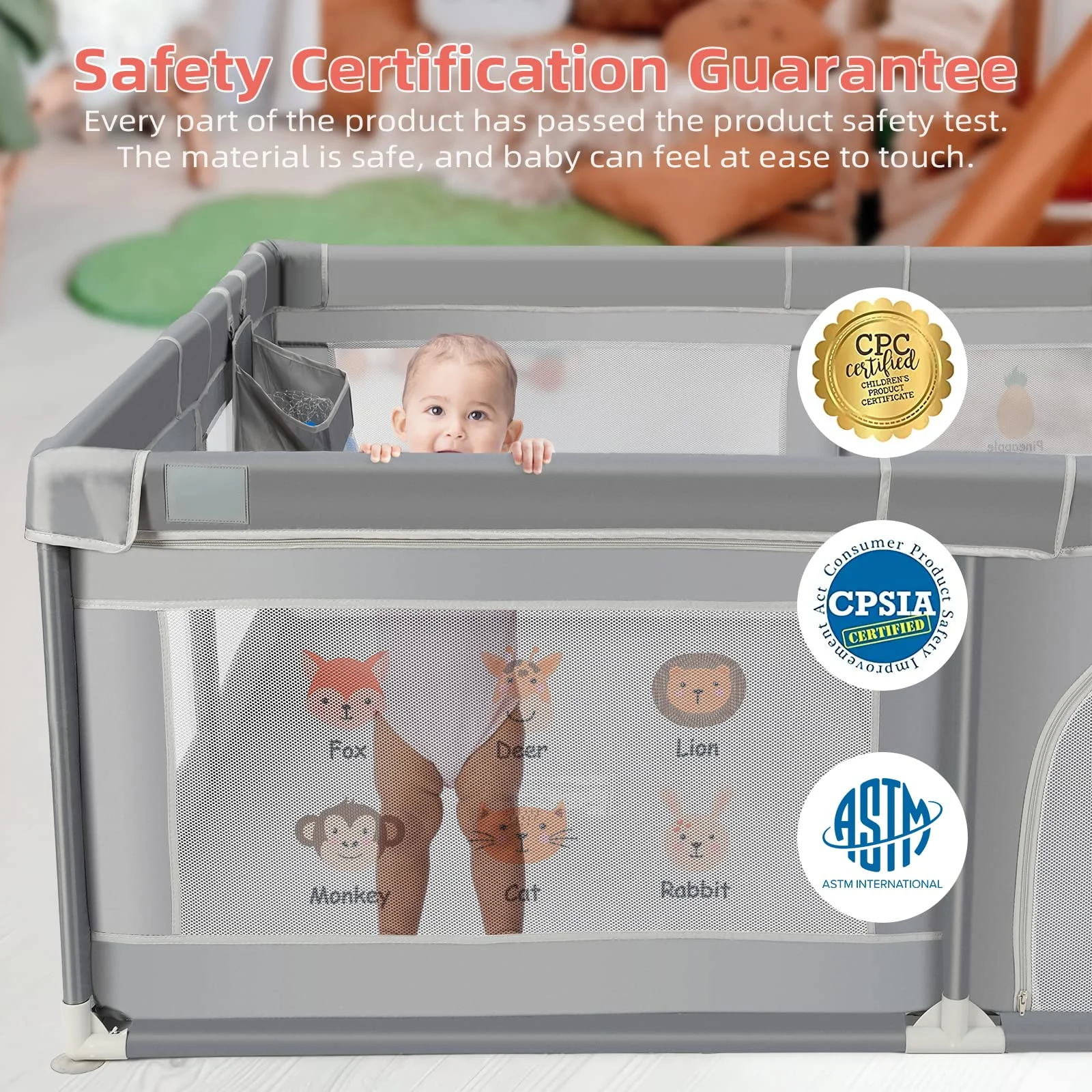 Kids Activity Center Breathable Safety Gate Playpen Baby Playpen Extra large playpen for babies and toddlers with Hanging Basket