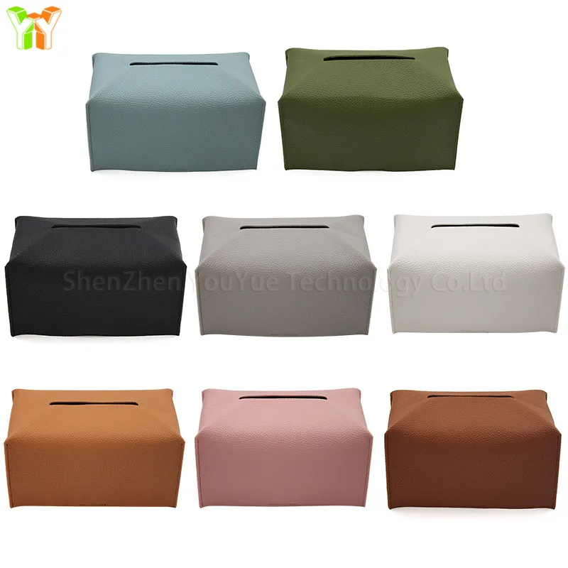 Rectangular Tissue Box Cover Pu Leather Tissue box holder with Bottom Belt Modern Stylish Tissue Box Organizer for Home Car