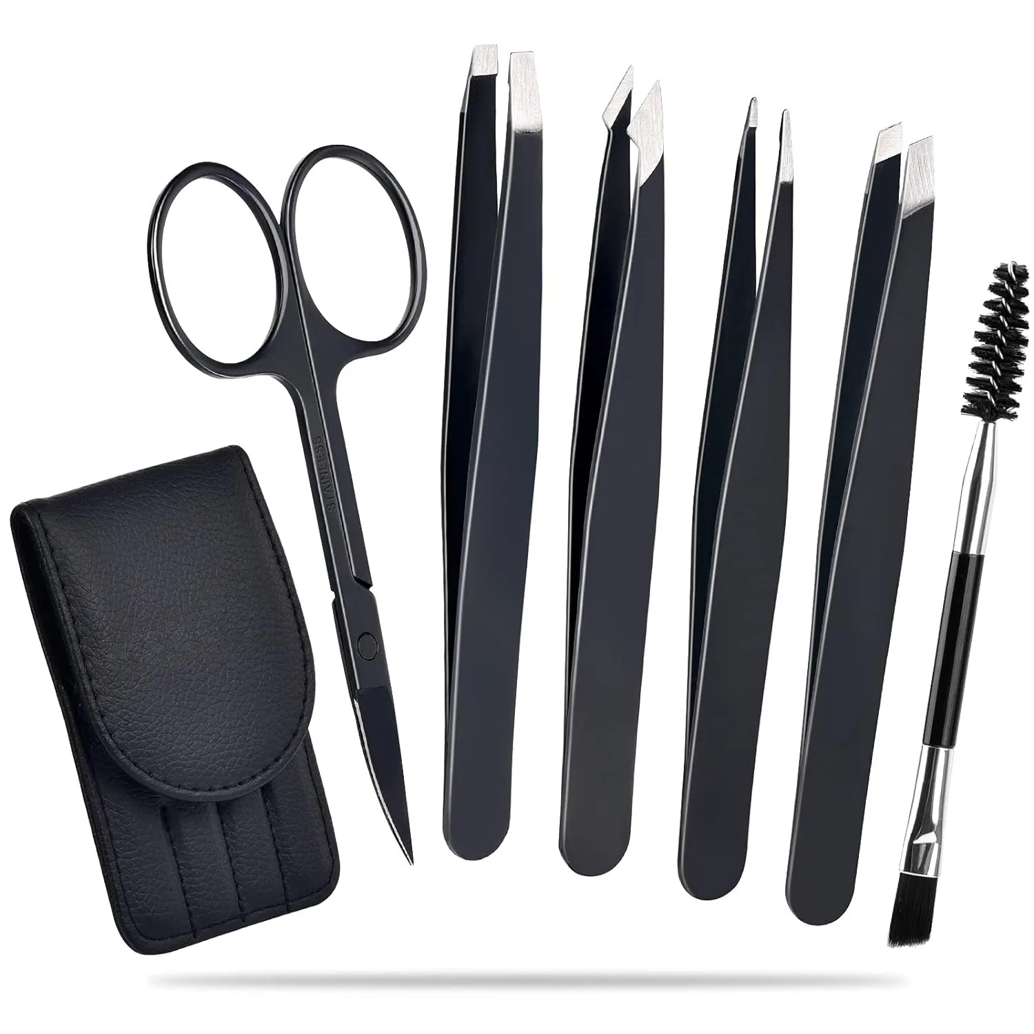 6 Pcs Pink Eyebrow Tweezers Set Precision Tweezers Set for Women Makeup Kit With Curved Scissors