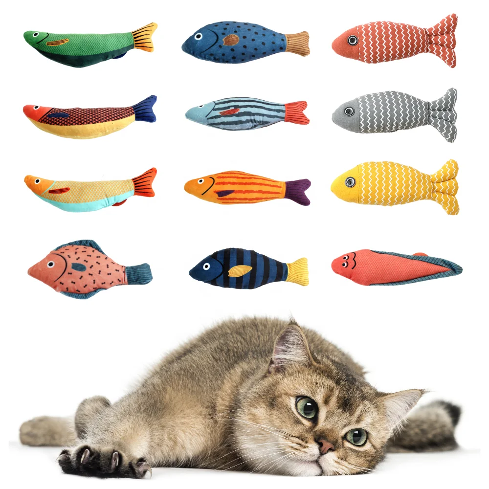 Bite Resistant Fish Shaped Plush Cat Toy Interactive Catnip Toy with Bell