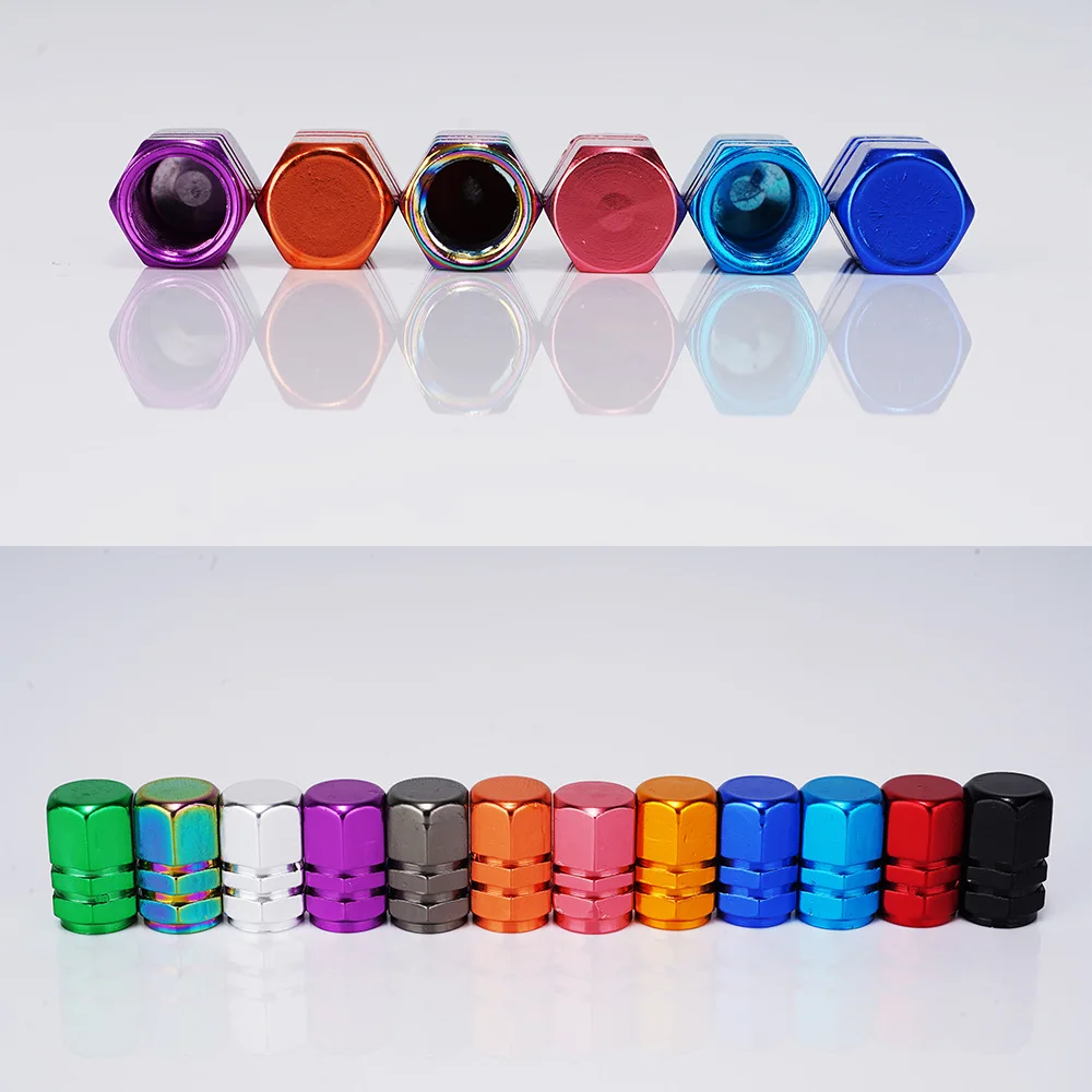 Premium Hexagon aluminum alloy Metal Tire Valve Stem Caps Dust Proof Covers Universal fit for Cars SUV  Bike and Bicycle