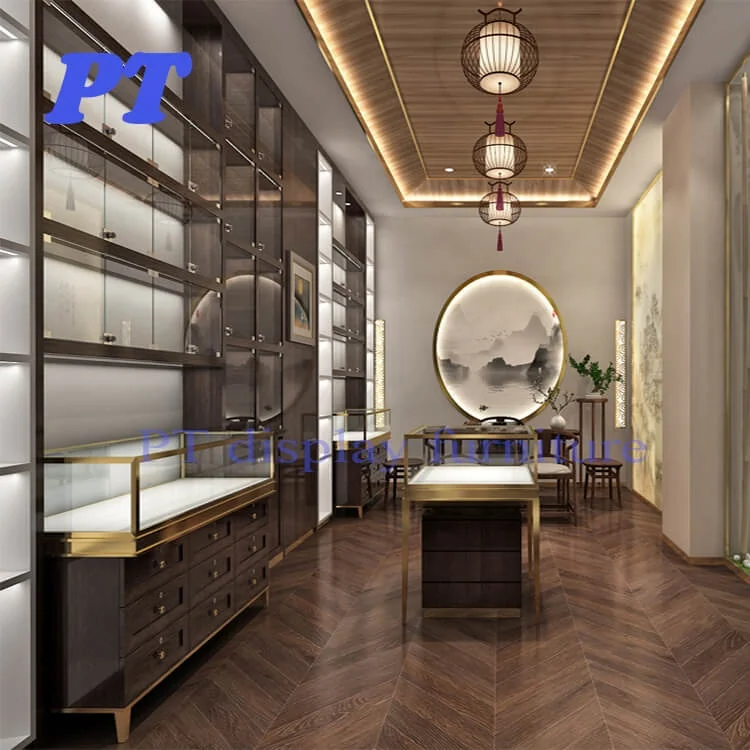 Custom Jewelry Shop Gold Showcase Counter Decor Jewelry Shop Interior Design