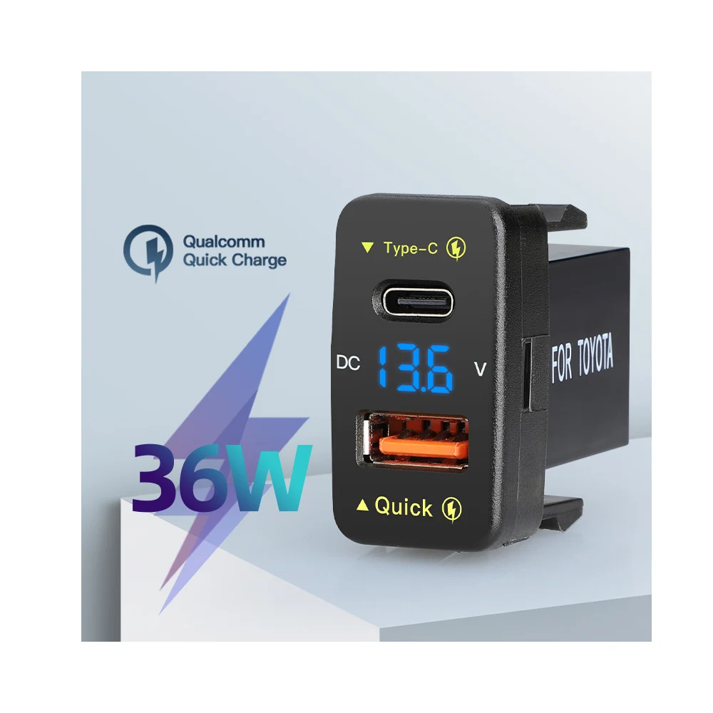 Youliang Wholesale Toyota USB C Port USB A QC3.0 Car Charger For Mobile Phone Toyota USB Socket Rectangle